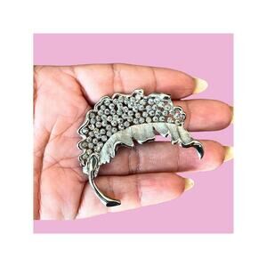 BSK Vintage Silver Leaf brooch pin With Rhinestones